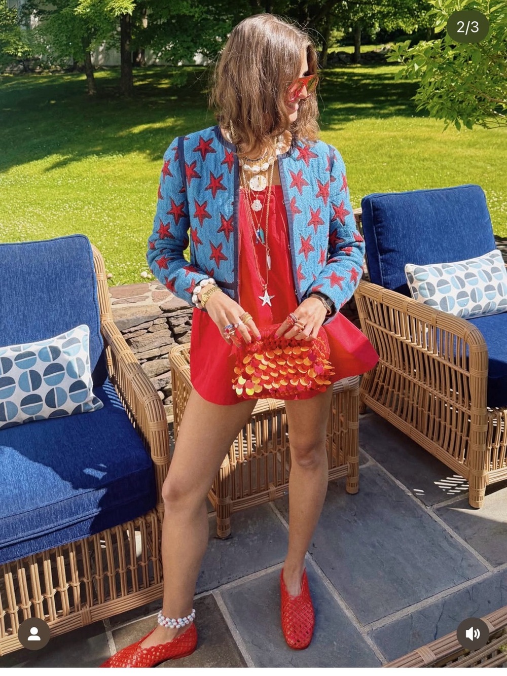 Sandro Paris Bistro Blue Star Jacquard Pattern Jacket